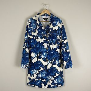 Etcetera Floral Jacket 8 Womens Blue Long Sleeve Button Front Pockets Chic